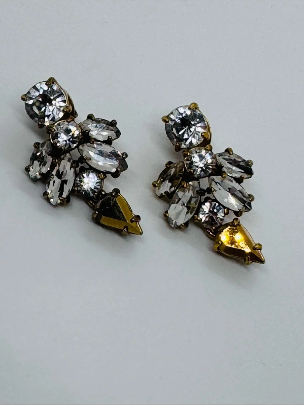 J. Crew Vintage Crystal Cluster Drop Statement Earrings Antiqued Gold
